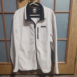 Timberland Mens XL Cream Fleece Zip Up Jacket with Black Trim